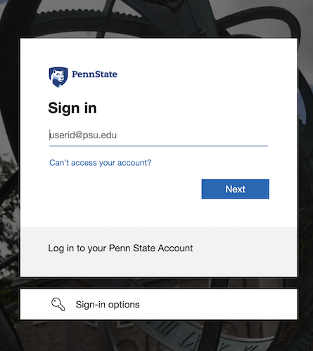 Image shows Penn State Access login screen