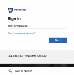 Penn State sign-in screen