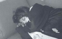 Medical student sleeping in the Harrell Library in 1997